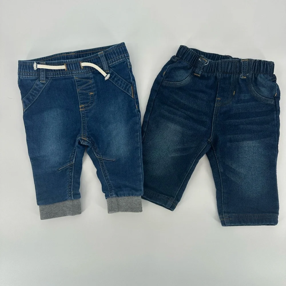 Lot of 2 Cat & Jack Dark Blue Denim Jogger Pants 3-6Month baby infant jeans